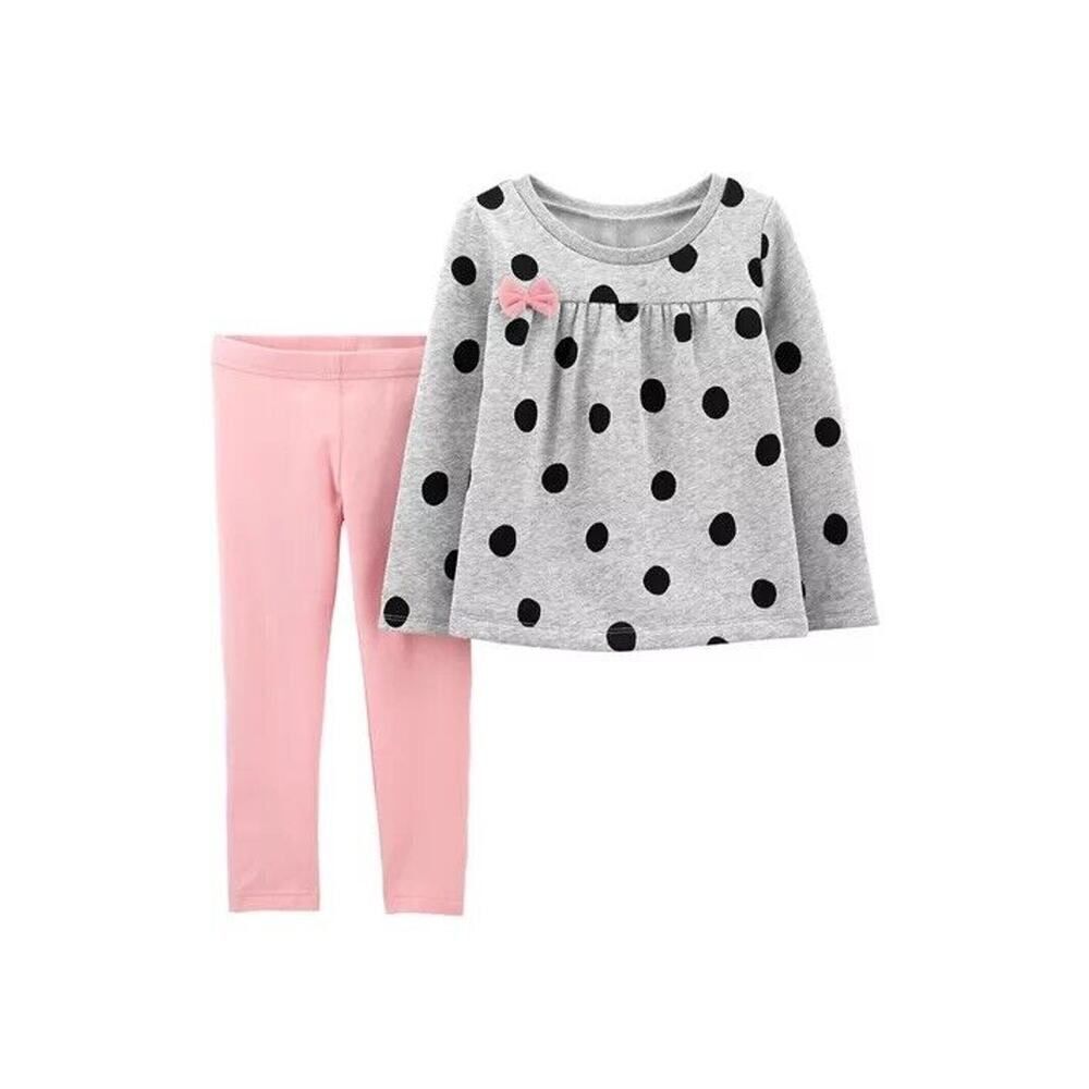 Baby Girls 2-Piece Polka Dot Fleece Sweatshirt Top & Legging Set Cotton 12m - Picture 1 of 8